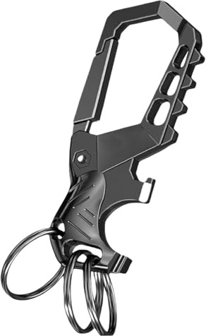 Lilbitty 1 Pièce Porte-Clés en Métal Noir Solide, Anneau Métallique Lourd, Porte-Clés Pratique avec Décapsuleur et Tournevis pour Hommes et Femmes