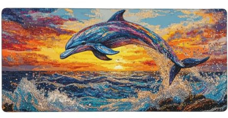 Gaming Mauspad, Gelb Mousepad XXL 600x400x3mm Mousepad Gaming Delphin, Schreibtischunterlage Mit Kantenschutz, Wasserabweisend Maus Pad Gaming Zubehör Verbessert Präzision und Geschwindigkei-z427