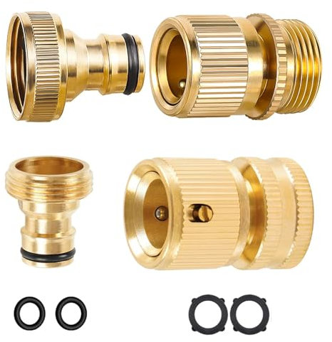 Mdlufee Connettore per rubinetto da giardino in ottone, espandibile da 3/4, connettore maschio e femmina, connettore per estremità del tubo flessibile a connessione rapida per rubinetto e spruzzo (4