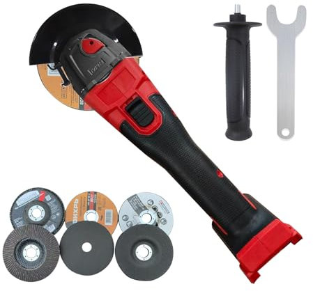 Amoladora angular inalámbrica compatible con batería Milwaukee de 18 V, amoladora angular de 125 mm, sin escobillas, 12000 rpm, amoladora con batería con discos de corte para cortar, lijar y pulir