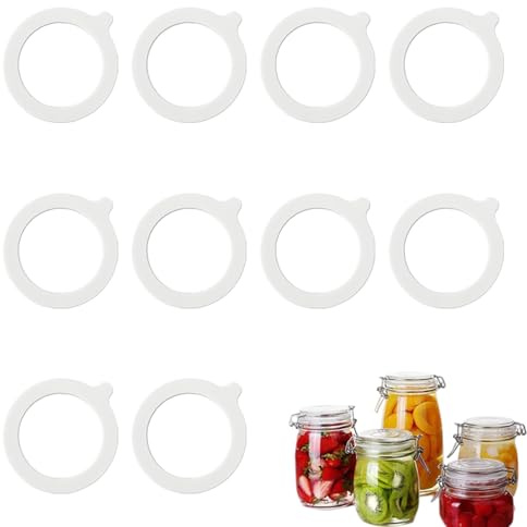 FuzlPnag 10 Stück Silikon Ersatz Dichtungen,93x68 mm Dichtringe für Einweckgläser,Silikon Glasdichtungen Weiß,Einweckgummi,Einmachglas Ersatz Einmachringe, Aufbewahrung von Lebensmitteln
