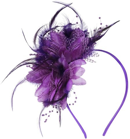 Pistha Womens Fascinators Hats Tea Party Hats for Women, Feather Pearl Veil Headband for Wedding Cocktail Dresses Accessories