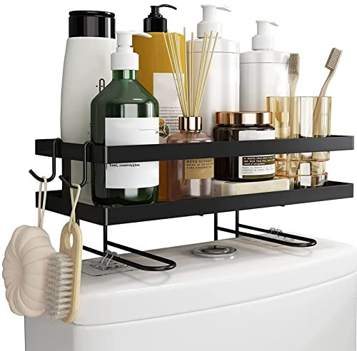 Schwarzes Metallgitter über dem WC-Regal mit Haken, Badezimmer-Nizer für kleine Räume, lackierte Oberfläche, Badezimmer-Regal