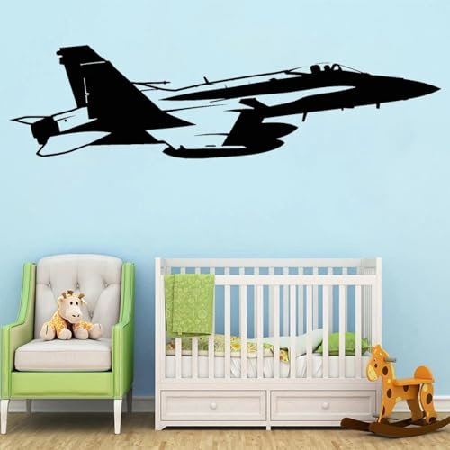 YOZYOOOZ Autocollant mural en vinyle pour avion de chasse, décoration de chambre de garçon, décoration de chambre d'enfant, armée de l'air