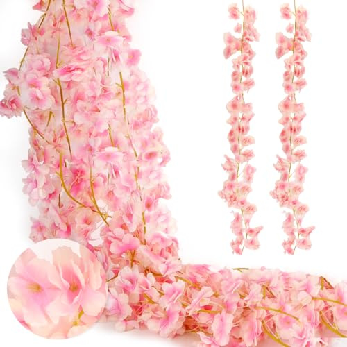 4 Stück Kirschblüten Blumengirlande kunstblumen künstlich Blumen Girlande 180cm, Künstliche blumengirlande deko Hängend Rosa Blumenranken Sakura Deko für Hochzeit, Party, Haus, Garten Dekoration