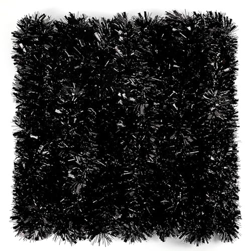 LOMIMOS 10M Lametta Weihnachtsbaum,Breite 9CM Weihnachtsgirlanden für Weihnachtsbaum Weihnachtsfeier, Geburtstagsparty Dekoration(Schwarz)
