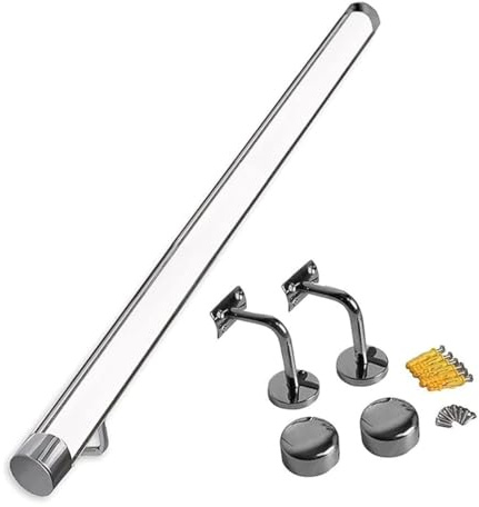 3ft/4ft/5ft/6ft/10ft/12ft/14ft/20ft Clear Acrylic Handrail for Stairs - Non-Slip Transparent Indoor Stair Handrails for Home Kindergarten Corridor Railing Loft, Staircase Handrail Complete Kit(Silver,