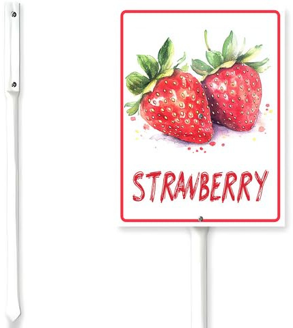 Horienteeon Panneau de jardin en forme de fraises avec piquet pour légumes, fruits, plantes, cour, ferme, rue, pelouse, quartier, herbe, pelouse, décorations d'extérieur en aluminium, 20,3 x 30,5 cm