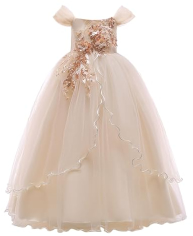 Générique Robe Ete Fille Fluide, Robe de Princesse pour Fille élégante Robe de soirée Longue à épaules dénudées Tenue de Bal pour Enfants Robe de fête pompeuse