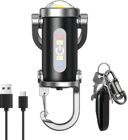 Mini linterna de llavero, diferentes modos de iluminación, recargable por USB, compacta y ligera para acampar, senderismo y actividades al aire libre