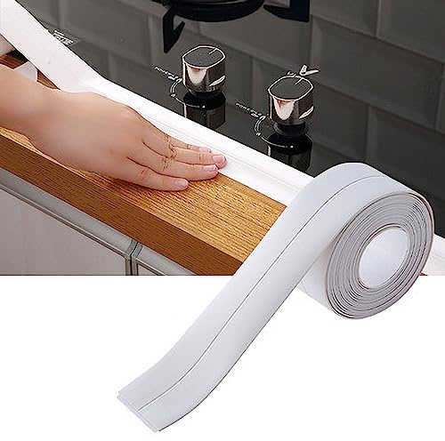 Nastro Sigillante Autoadesivo in PVC 3.2 x 3.8 mm Bianco - Sigillatura Impermeabile per e Bagno, Resistente al Calore, Trim Decorativo Protezione Bordo per Piani Cottura Lavelli Lavab