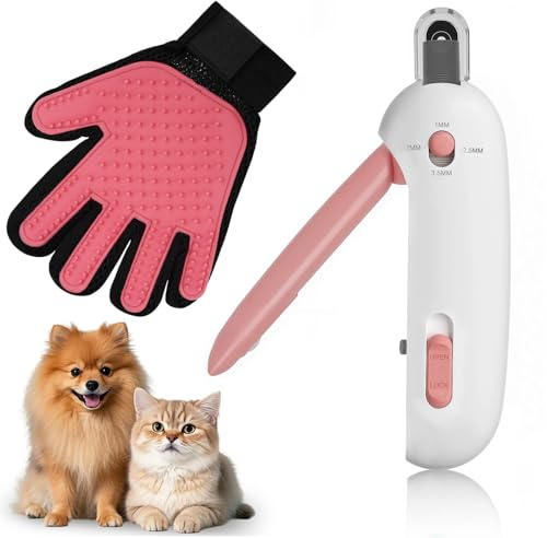 Noosverl Set de ciseaux à griffes pour chat, réglable, rose, avec gants résistants aux rayures pour chiens, chats, lapins et autres animaux domestiques