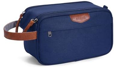 ECOHUB Wash Bag for Men, Water-Resistant Travel Toiletry Bag with Wet Pocket, Wide-Open Dual Zipper Dopp Kit Shaving Bag Fit Full Size Toiletries, Recycled Cosmetic Makeup Organizer Bag, Dark Blue