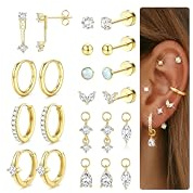 Kakonia Ohrringe Gold Silber Chirurgenstahl Piercing Ohr Hypoallergene Helix Piercings Medizinische Silber Ohrringe Damen Frauen 14K Vergoldet Ohrstecker Creolen Set Herz Conch Helix Tragus Piercing