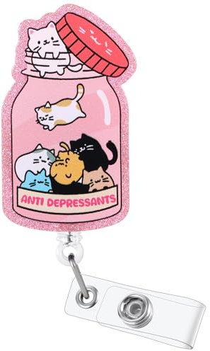 Anti Depressants Funny Cat Nurse Badge Reel, Retractable ID Badge Holder | Name Tag Medical Badge Buddy, Nurse Psychiatrist Psychotherapist Medical Staff Cat Lover, Alligator Clip, Acrylic, Nurse Gift