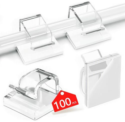 100 Pack Transparent Cable Clips, Self Adhesive R-Type Wire Holders, Nail-Free Cord Organizer for Desk Car Wall, Christmas Light Hooks Fairy Light Clips for Indoor Outdoor Use