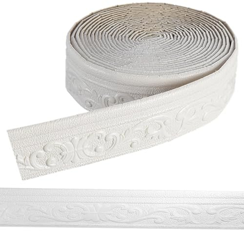 Dryxog Frise Murale Adhesive, 10 m x 7,8 cm Moulure Murale, Moulure Decorative, 3D Frise Autocollante Blanche pour Couloir Plafond Coin Ligne d'angle Salon Chambre Décoration