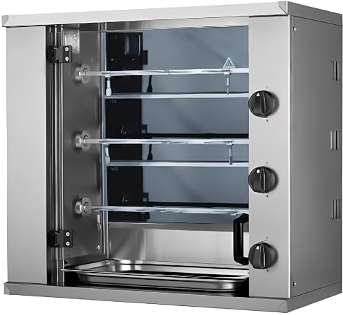 MBH - Asador de Pollos Industrial Eléctrico Mini de 2,3,4 Espadas para Hostelería. Horno Asador Profesional de Tamaño Pequeño para 6, 9,12 Pollos - Made IN Spain (3 Espadas)