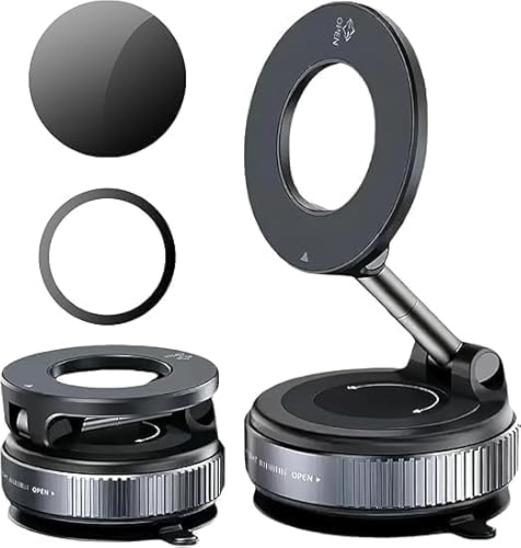 Soporte Magnetico Movil Coche Soporte Movil Coche Iman Ajustable 360° | Soporte Teléfono Móvil Imán Coches, con Ventosa de Vacío, Plegable Telemovel Carro, para iPhone 16 15 14 Samsung Huawei
