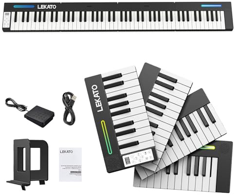 LEKATO Tragbares Piano Keyboard 88 Tasten, Magnetisch Faltbar E-Piano, 128 Sounds 128 Rhythmen Bluetooth MIDI Split Aufnahme, für Anfänger Reise Home