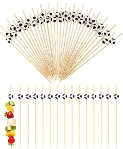 LONZIKP Palillos de Frutas Fútbol 100 piezas para Aperitivos, Fiestas y Decoración. Ideales para cumpleaños, partidos, postres y snacks. Añade un toque festivo único.