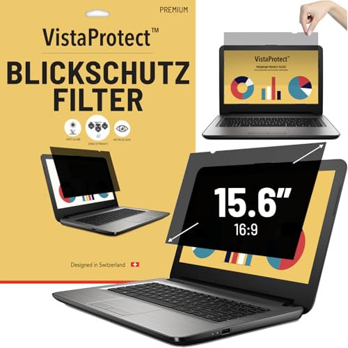 VistaProtect - Filtre de Confidentialité & Filtre Anti-Lumière Bleu Premium. Film Protection 2-en-1 pour Écran d’Ordinateur Portable (15.6” Pouces)