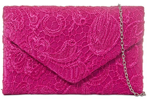LeahWard Women's Lace Clutch Bag Wedding Night Out Handbags Bridal's Purse 41076 (Fuchsia)