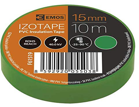 10 Rollos de Cinta Aislante PVC 15mm / 10m Verde