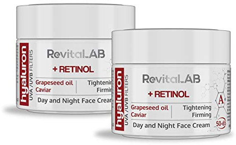 RevitaLAB Hyaluron Anti-Aging Day and Night Cream, Enriched with Retinol, Caviar and Red Grape for Ages 50 - 65, 50 ml (multipack)