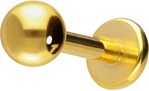 PIERCINGLINE Titan Labret Stecker KUGEL Piercing Ohr Lippe Nase Goldfarben 3 x 1,2 x 7 mm