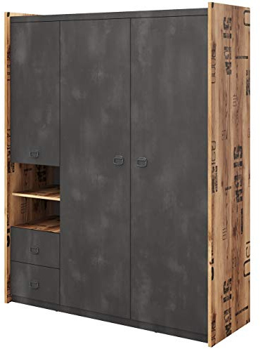 Furniture24 Kleiderschrank Fargo FG01 Schrank Drehtürenschrank 3 Türiger Jugendzimmerschrank mit Kleiderstange und Einlegeboden