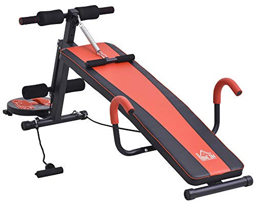 HOMCOM Sit Up Bank klappbar multifunktion Hantelbank mit Widerstand, Trainingsbank für Ganzkörpertraining Flachbank Schrägbank Bauchtrainer für Zuhause Fitnessstudio Fitnessbank bis zu 120 kg