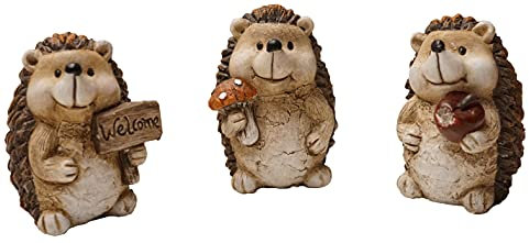 khevga Deko-Figuren Herbst Niedliche Igel aus Terracotta und Polyresin im 3er liebevolle Herbstdekoration für Tisch, Fensterbank, Regal, Garten oder Eingangsbereich, perfekt für gemütliche Deko-Ideen