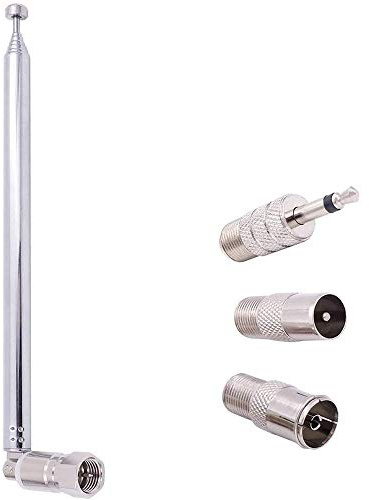 Greluma FM Teleskopantennen-Kit 75 Ohm Unbal F-Stecker DAB-Radio-Ersatzantenne für TV AM FM-Radio-Stereoempfänger (76 cm)