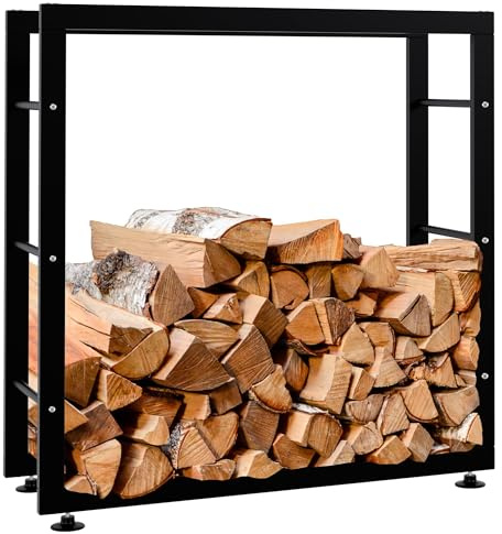 CLP Porte-bűches pour Bois De Cheminée Keri V2 en Métal Noir I Porte-Bois De Chaminée Solide Et Moderne I Support pour Bűches, Couleur:Noir, Taille:25x80x80 cm
