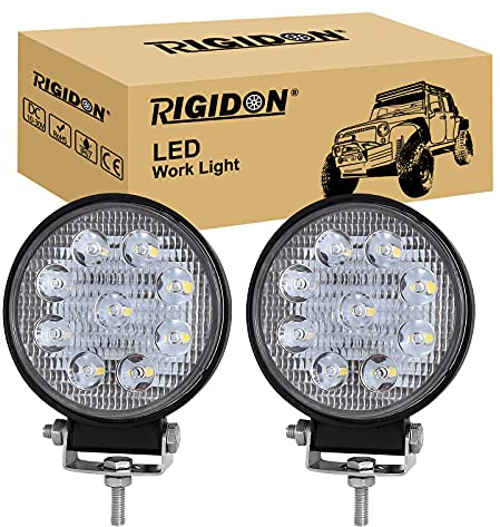 RIGIDON 2x rund scheinwerfer kfz, 4 zoll 10cm 27W spot arbeitsscheinwerfer | 12V 24V, led pods, wasserdichte, 6000K weiß, offroad beleuchtung, nebelscheinwerfer, für auto ATV LKW traktor 4x4 fahrzeuge