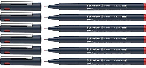 Schneider Pictus Fineliner (Strichstärke 0,3 mm, dokumentenechte Pigmentliner, metallgefasste Spitze, Gehäuse aus 85% recyceltem Kunststoff) 6er Pack, rot