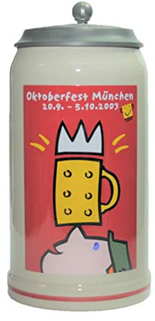 Steinfixx® - Original Oktoberfestkrug 2003 mit Zinndeckel und Zertifikat I Jahrgangskrug I Jahreskrug I Wiesnkrug I Sammlerkrug