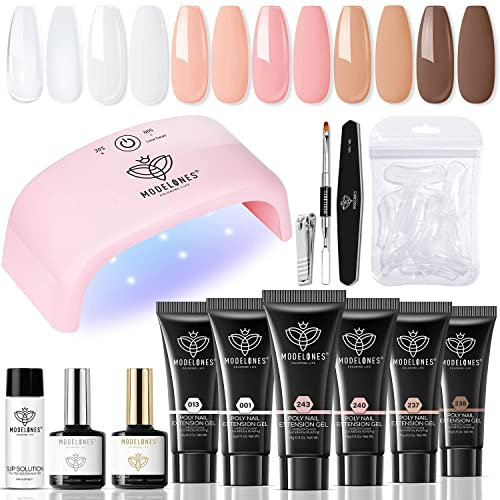 Modelones Polygel Set Poly Gel Nägel 6 Farben Starter Set Komplett mit 20W