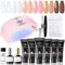 Modelones Polygel para Uñas, Kit Gel de Extensión Poligel Completo de Uñas, 20W UV Lámpara 6 Colore con Uñas Postizas Cepillo Decoración Base Top Coat uñas Kit Manicura Completo Blanco Rosa Marrón