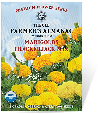 The Old Farmer's Almanac Marigold Seeds (Crackerjack Mix) - Approx 400 Flower Seeds - Premium Non-GMO, Open Pollinated