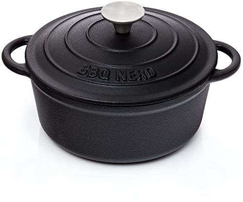 BBQ-Nerd Bräter (rund) mit Deckel 2,5 L aus Gusseisen mit Emaille-Beschichtung - Bratentopf Kochtopf Gusseisentopf - ideal zum langsamen Garen - Energieeffiziente, wärmespeichernde Cocotte