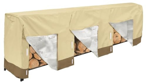 Housse de protection imperméable pour bois de chauffage extérieur 210D 3,6 m en bois Oxford robuste avec velcro (3,7 m, marron)
