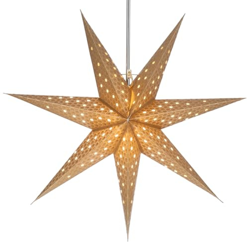 Faltbarer Advents Papierstern, 60 cm, hochwertig, Lunara Gold | Handgefertigter Papierstern mit Silberbronze, stimmungsvolle Deko, TÜV geprüft, einfache Montage.