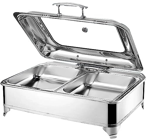 Chafing Dish Elettrico, 9L Scaldavivande Elettrico per Buffet, Feste e Banchetti, Contenitore Scalda Cibo Professionale con Coperchio in Vetro, Temperatura Regolabile (0-85℃)