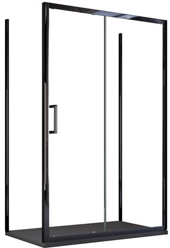OLIMPO DOCCE - Box doccia tre lati porta scorrevole profili neri H195 6mm AGATA - 70x120x70