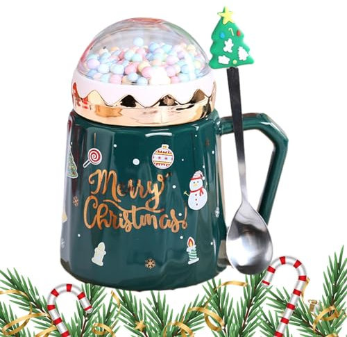 Weihnachtstassen-Set, Weihnachts-Kaffeetassen mit Deckel, Keramik-Kaffeetasse mit Griffen