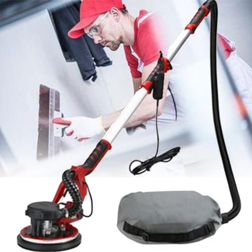 Levigatrice a muro a secco, levigatrice elettrica 1250 W con accessorio sottovuoto, levigatrice a soffitto, levigatrice a parete, 5 velocità variabili, impugnatura estensibile, luce a LED,