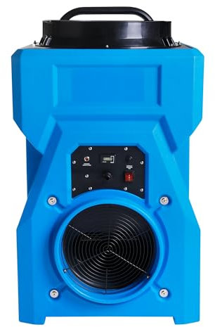 MOUNTO - Purificador de aire industrial portátil de 1000 cfm, potente motor de 1 HP, filtro HEPA verdadero, 2 velocidades, mango y ruedas (azul con adaptador de entrada)