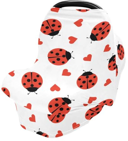 Écharpe d'allaitement mignonne en forme de coccinelle et de cœurs, housses de siège de voiture pour bébés, nourrissons, extensibles, douces, respirantes, multi-usages, cadeau pour garçons et filles